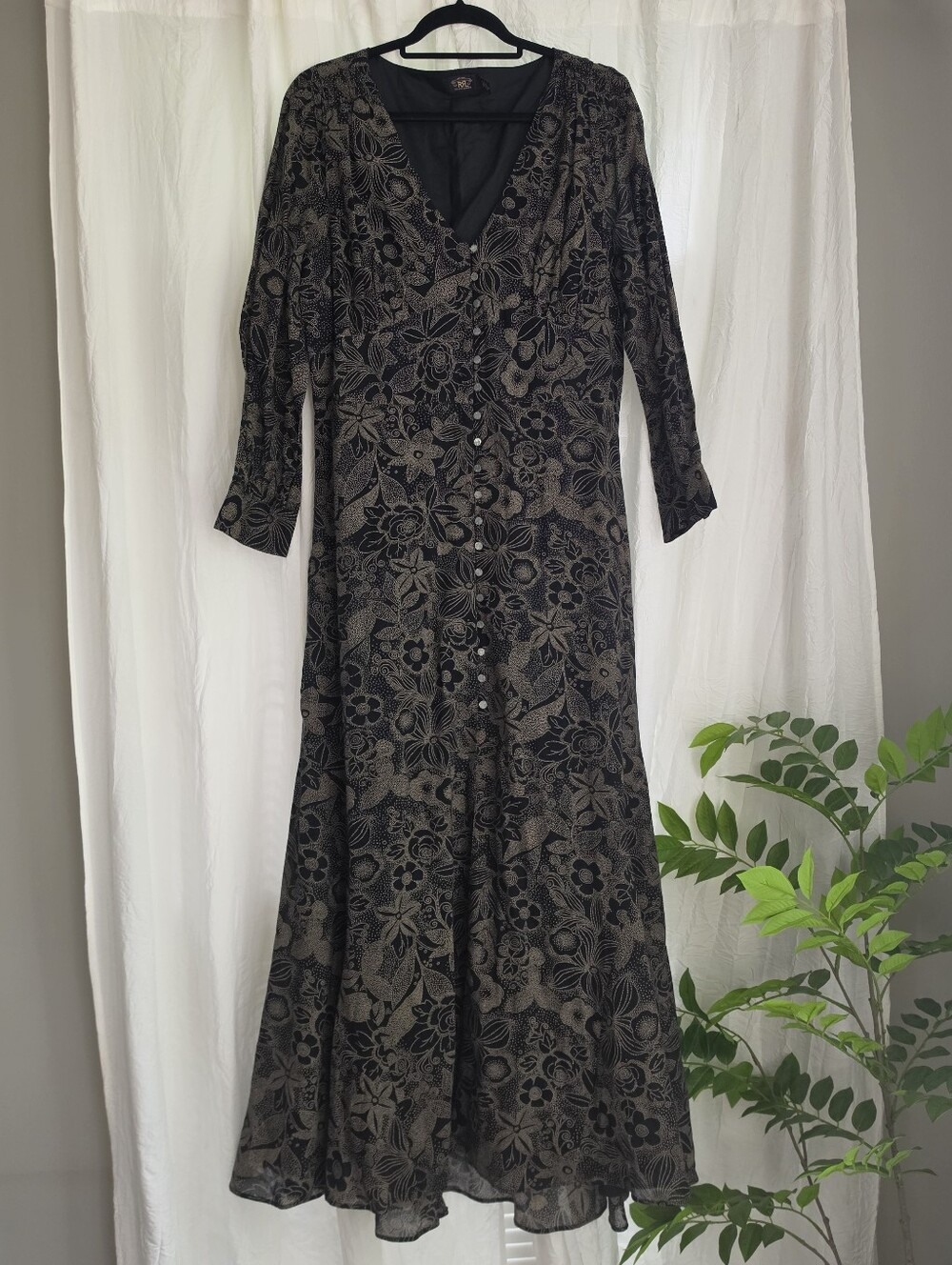 RRL Ralph Lauren Black Floral Long-Sleeve Maxi Dress